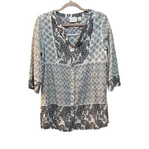 2/$30 Chicos Blouse Womens 2 Medium Paisley Button Front 3/4 Sleeve Boho Top